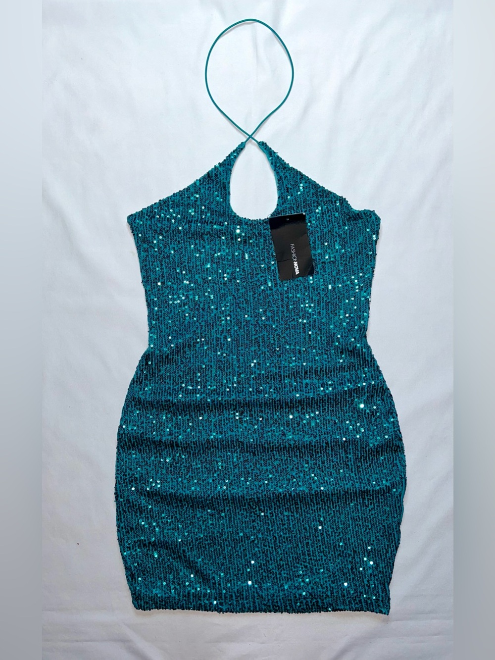 Fashion Nova Out Til Dawn Sequin Party Mini Dress Teal NWT Size Medium